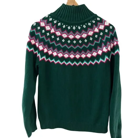 J. Crew Fair Isle Turtle Neck Sweater Green Berry Size Small - Picture 4 of 10